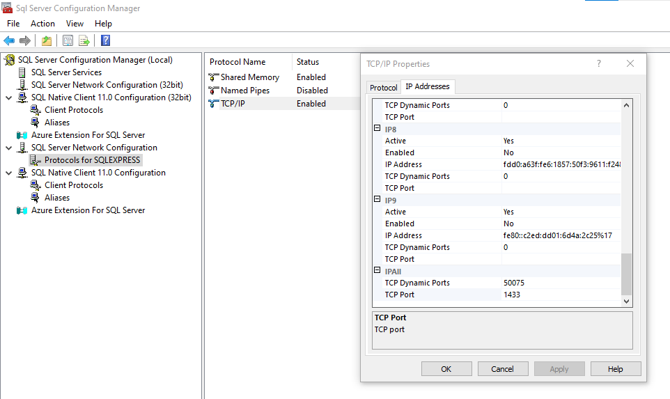 TCP/IP disabled warning