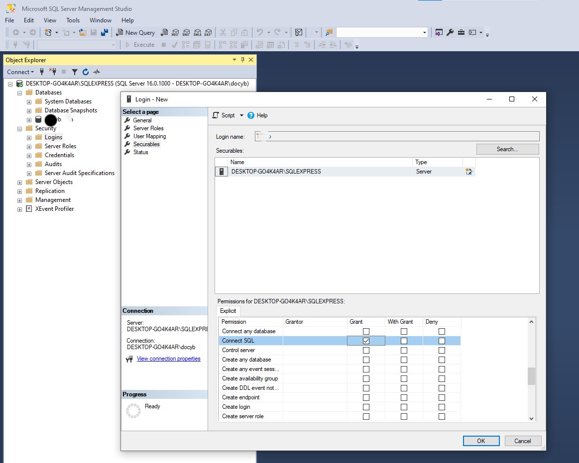 Login securable config dialog